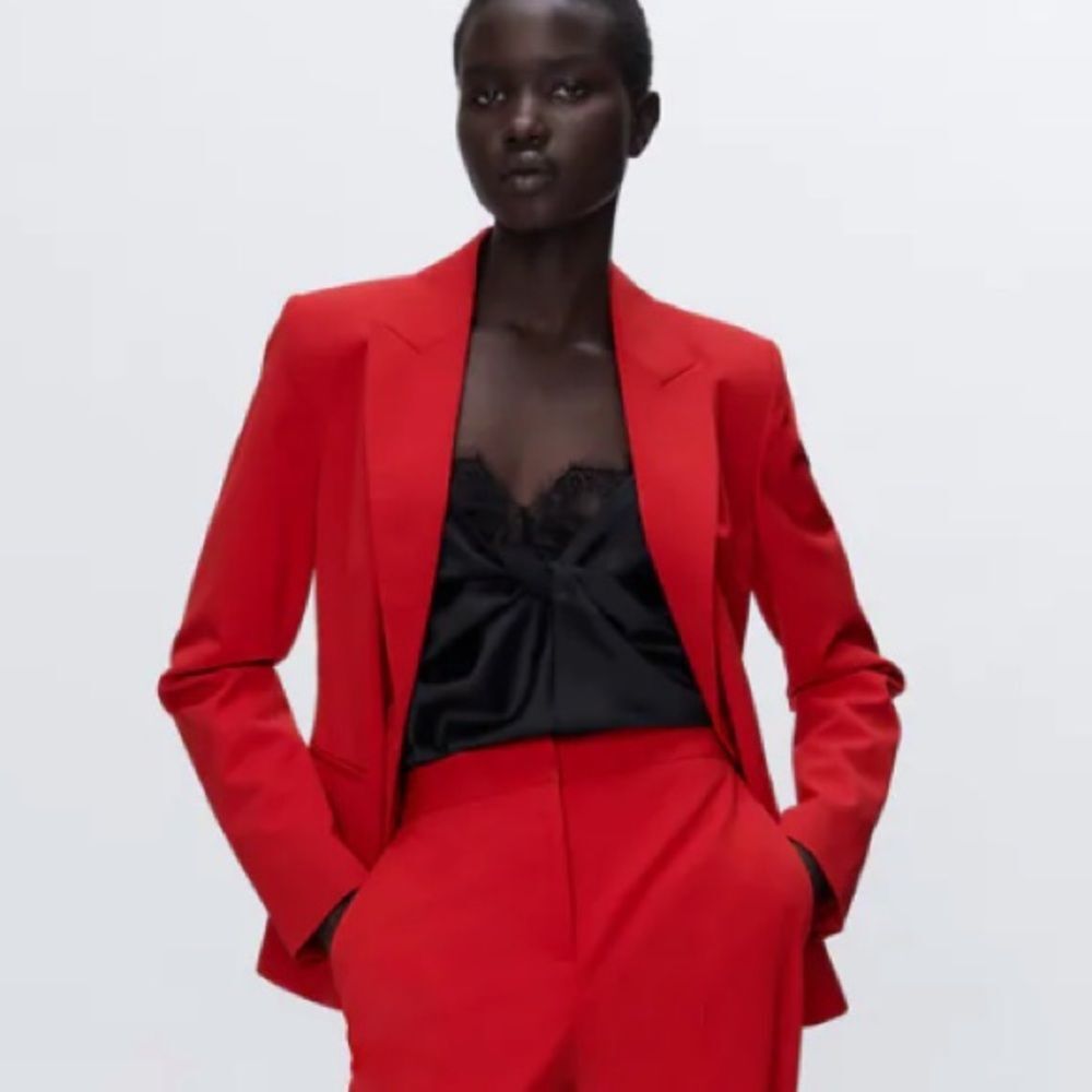 Zara Linen Blend Red Oversized Boyfriend Jacket Blazer M